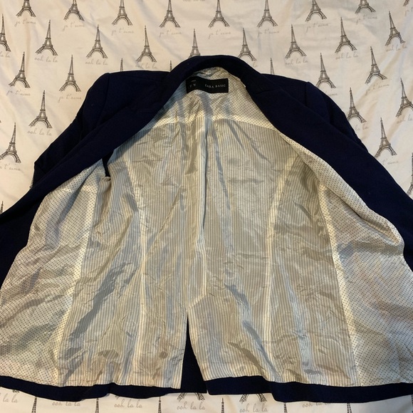 ZARA BASICS NAVY BLUE SUIT JACKET BLAZER SIZE M - Picture 4 of 6